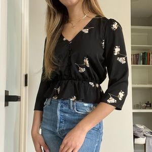 Saltwater LUXE black floral blouse